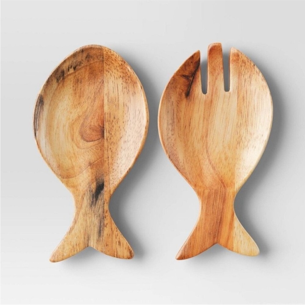 Coastal 2pc Wooden Fish Shape Salad Serving Set - Threshold
